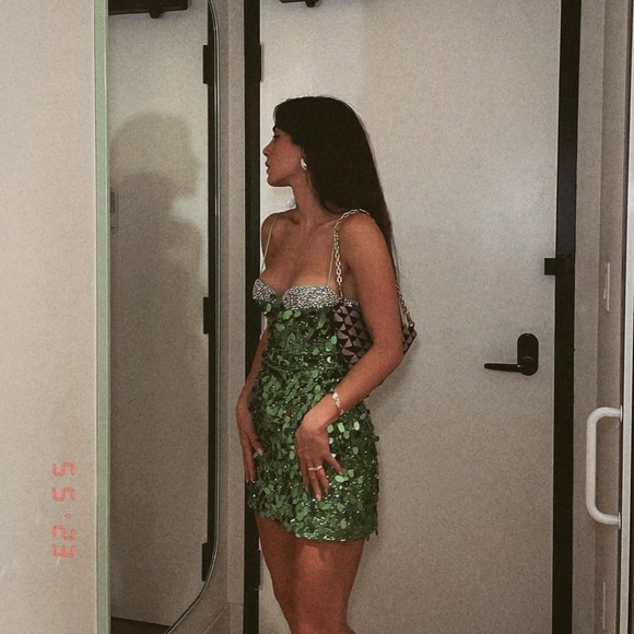 H&M Studio Green Sequined Embellished mini Dress Designer Re-enchantment - Picture 4 of 16